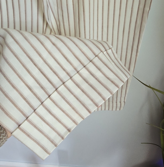 Ann Taylor New Ivory Stripe Belted Linen Drapey Cargo Ankle Pants Womens SZ 8 - Picture 6 of 13